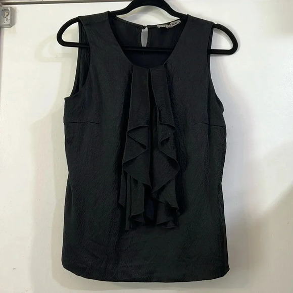 JIGSAW Black Silk Blouse Tiered Ruffle Sleeveless 6 Textured Tank Top Dressy - Picture 1 of 9